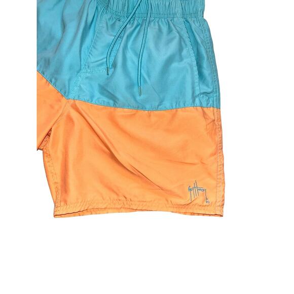 Guy Harvey Men's Swim Trunks size Medium Aqua Orange Lined - Picture 2 of 7